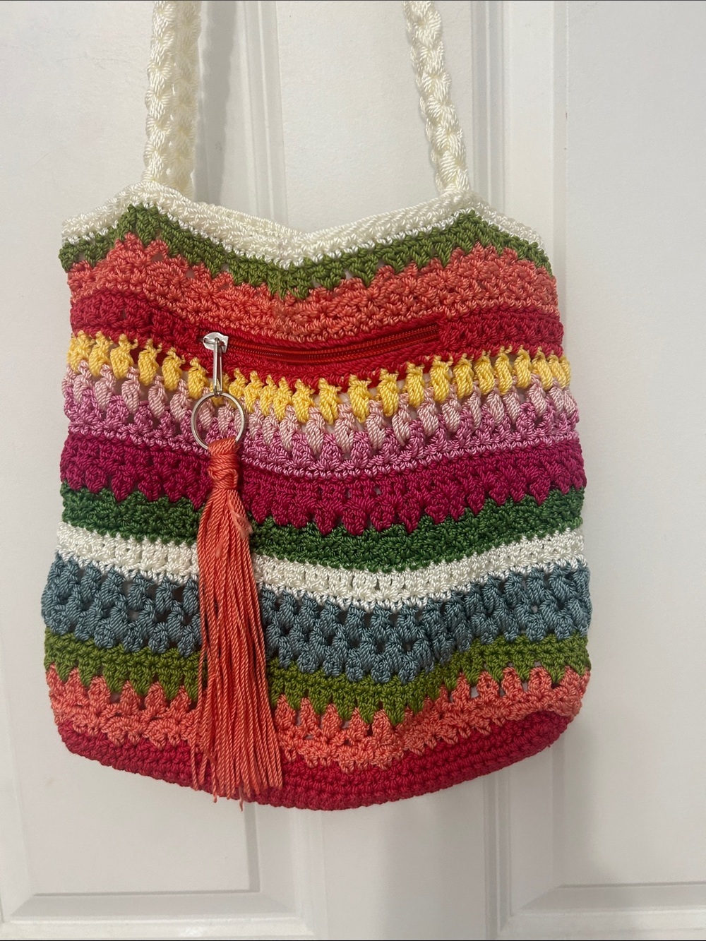 croft & barrow Multicolor Stripe Crochet Shoulder Bag rainbow Boho purse